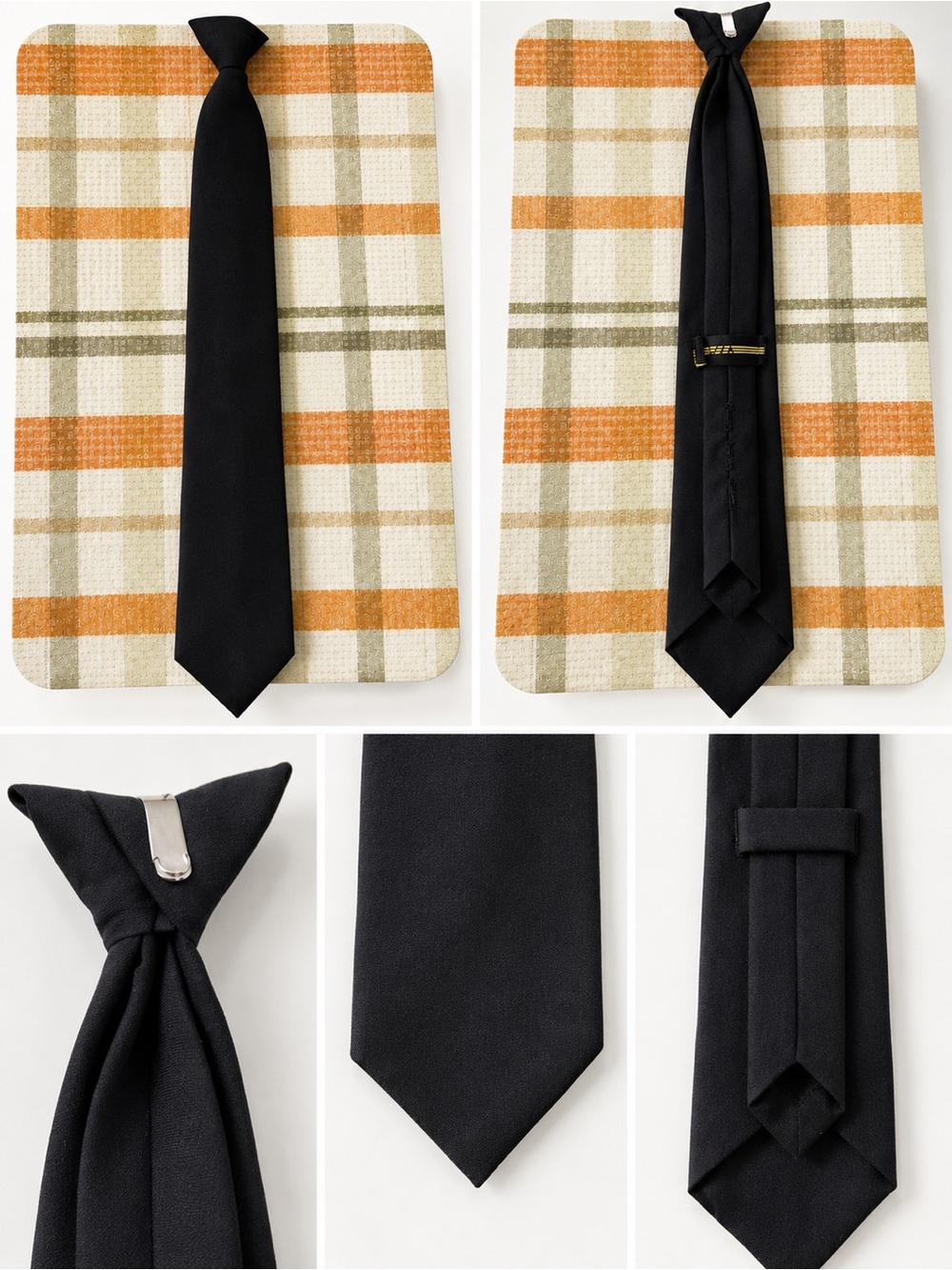 Black Clip-On Necktie | Pre-Tied Formal Tie | Classic Professional Uniform Tie